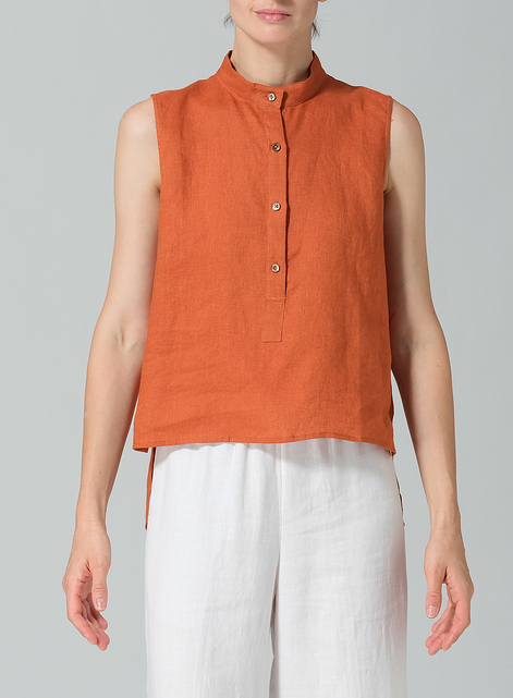 Linen Mandarin Collar Vest