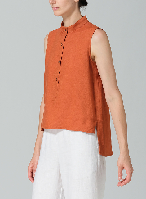 Linen Mandarin Collar Vest