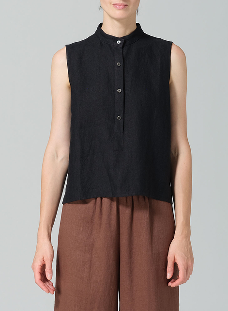 Linen Mandarin Collar Vest