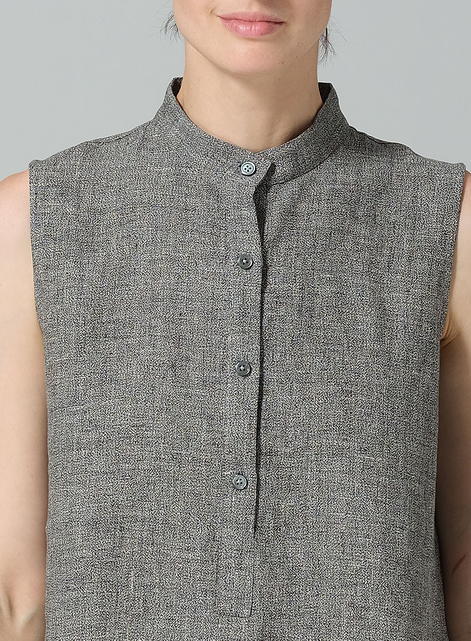 Jacquard Linen Mandarin Collar Vest