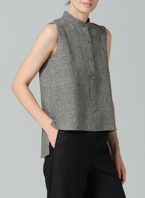 Jacquard Linen Mandarin Collar Vest