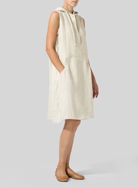 Linen Sleeveless Hoodie Long Tunic