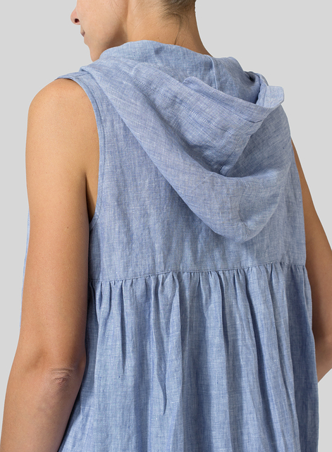 Linen Sleeveless Hoodie Long Tunic