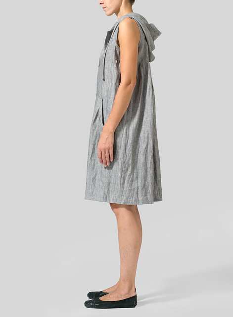 Linen Sleeveless Hoodie Long Tunic