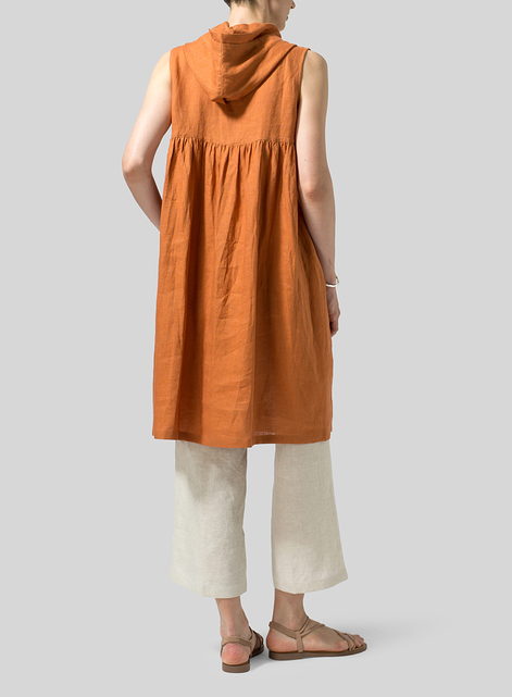 Linen Sleeveless Hoodie Long Tunic