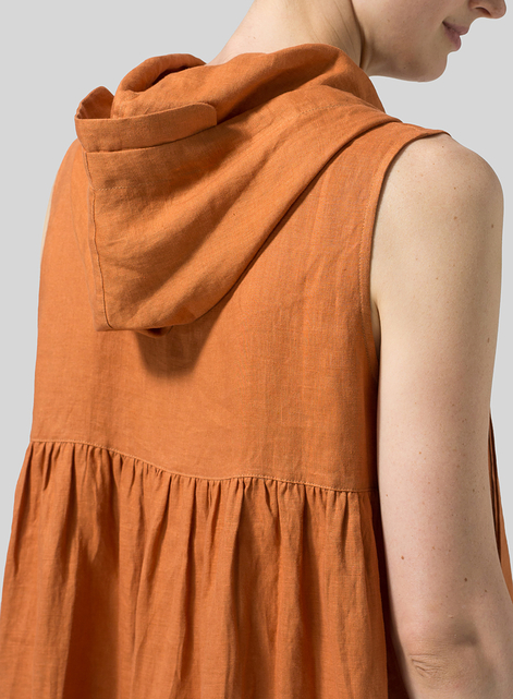 Linen Sleeveless Hoodie Long Tunic