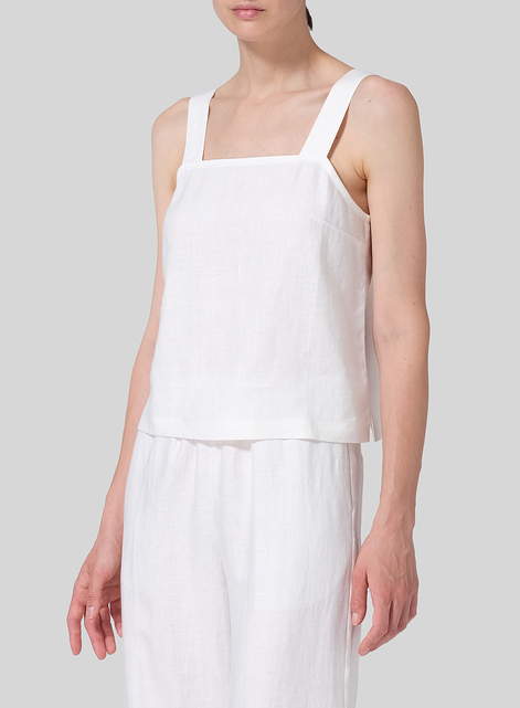 Linen Square Neckline Button-Back Straight Short Tank