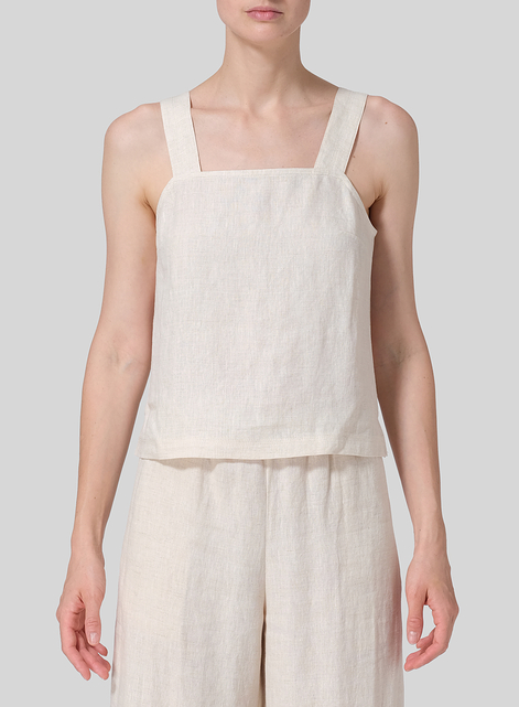 Linen Square Neckline Button-Back Straight Short Tank