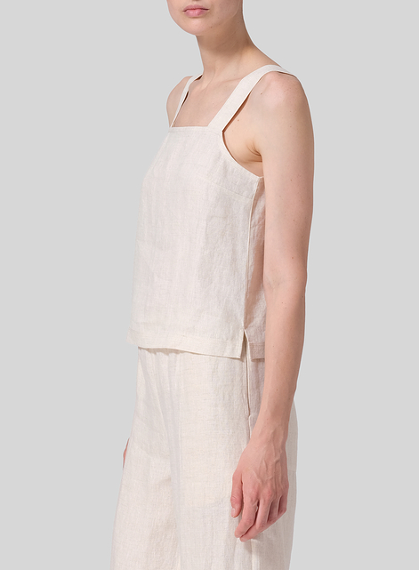 Linen Square Neckline Button-Back Straight Short Tank