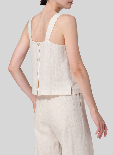 Linen Square Neckline Button-Back Straight Short Tank