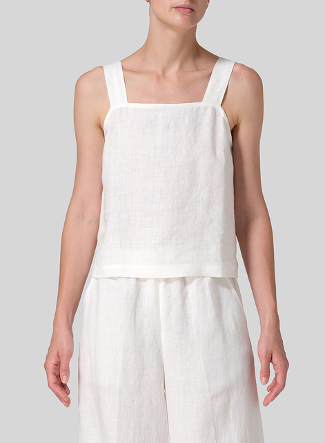 Linen Square Neckline Button-Back Straight Short Tank