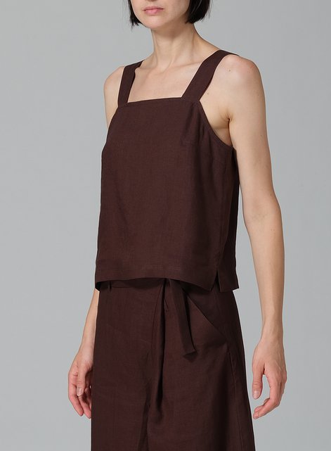 Linen Square Neckline Button-Back Straight Short Tank