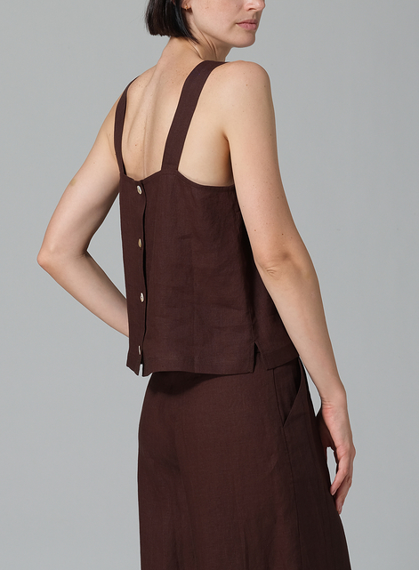 Linen Square Neckline Button-Back Straight Short Tank