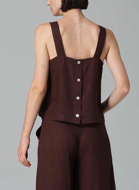 Linen Square Neckline Button-Back Straight Short Tank