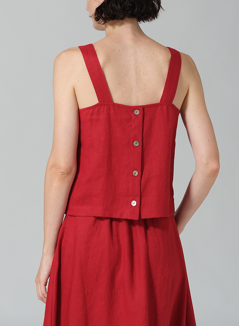 Linen Square Neckline Button-Back Straight Short Tank