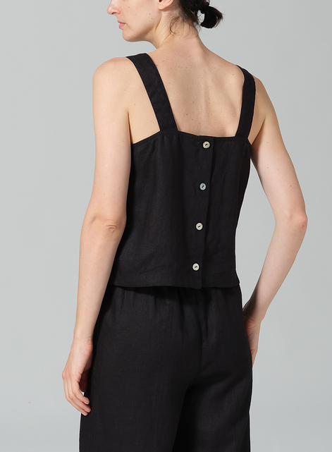 Linen Square Neckline Button-Back Straight Short Tank