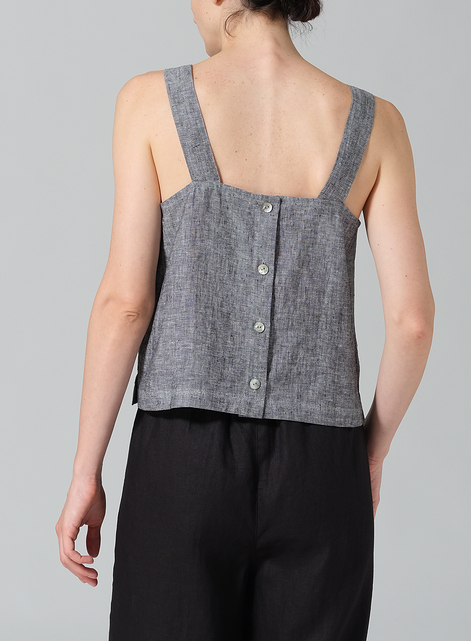 Linen Square Neckline Button-Back Straight Short Tank