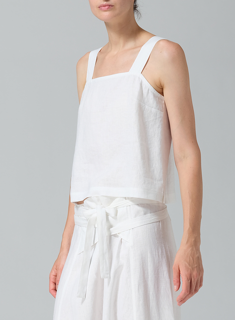 Linen Square Neckline Button-Back Straight Short Tank