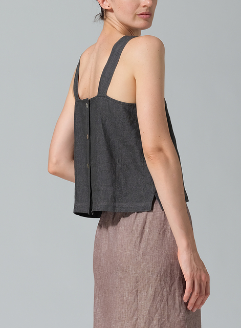 Linen Square Neckline Button-Back Straight Short Tank