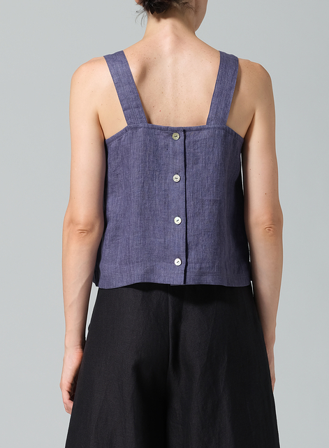 Linen Square Neckline Button-Back Straight Short Tank