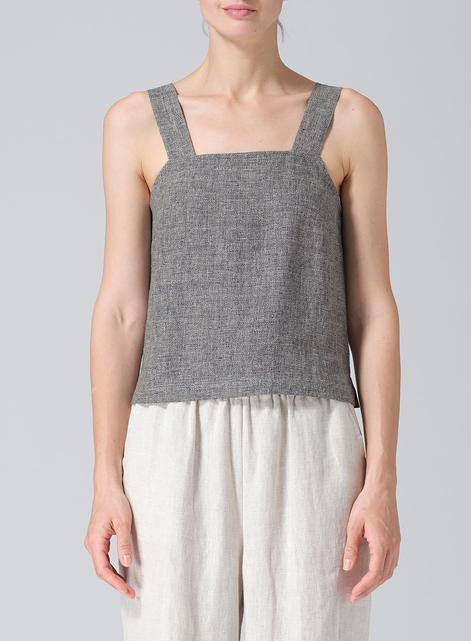 Linen Square Neckline Button-Back Straight Short Tank