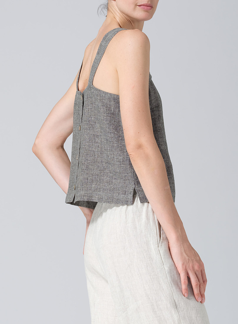 Linen Square Neckline Button-Back Straight Short Tank