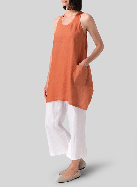 Linen Scoop Neck Halter Backs Tunic