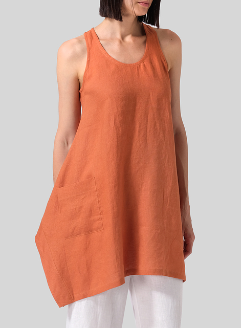 Linen Scoop Neck Halter Backs Tunic