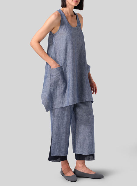 Linen Scoop Neck Halter Backs Tunic