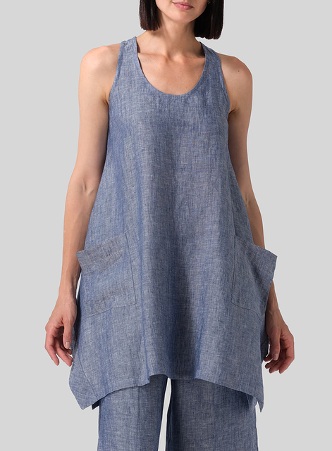 Linen Scoop Neck Halter Backs Tunic