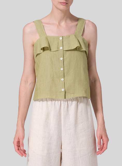 Linen Ruffle Square Neck Cami Top