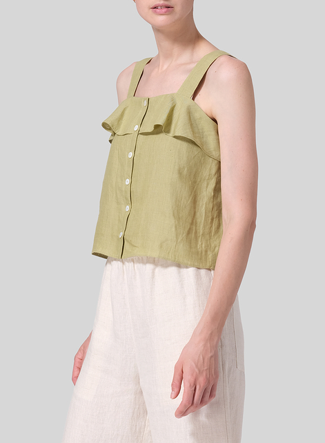 Linen Ruffle Square Neck Cami Top