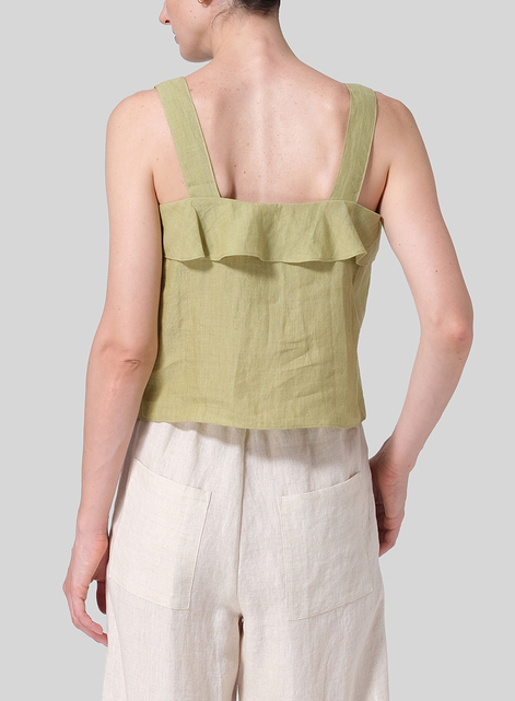 Linen Ruffle Square Neck Cami Top