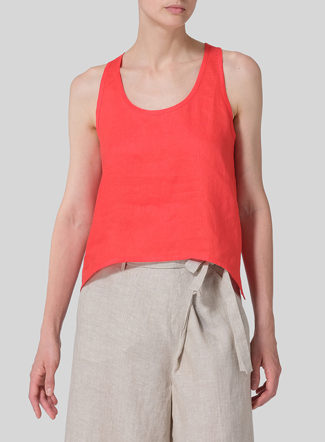 Linen Scoop Neck Halter Backs Vest