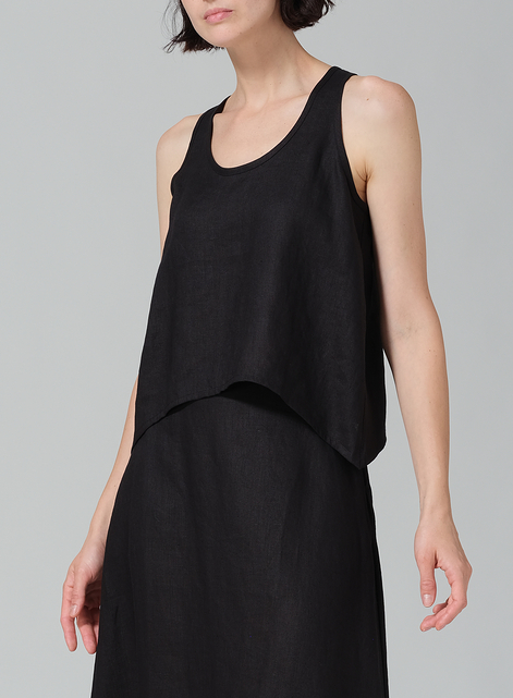 Linen Scoop Neck Halter Backs Vest