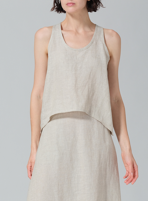 Linen Scoop Neck Halter Backs Vest