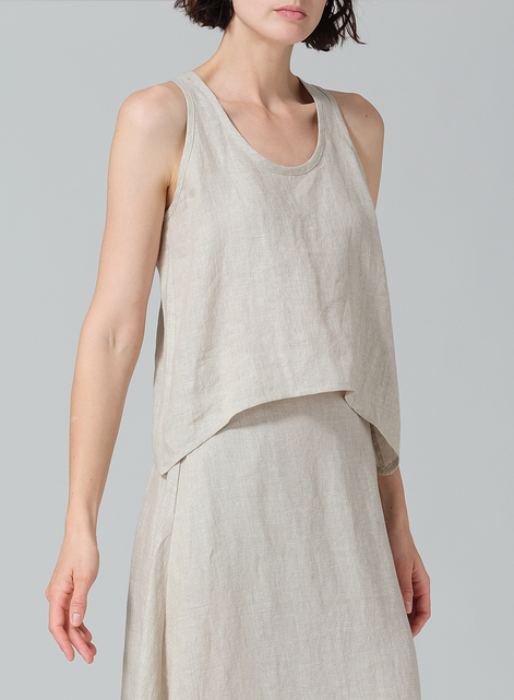 Linen Scoop Neck Halter Backs Vest