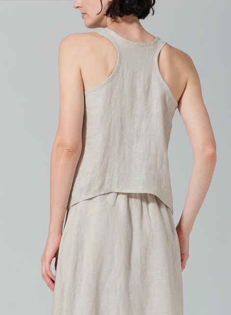 Linen Scoop Neck Halter Backs Vest