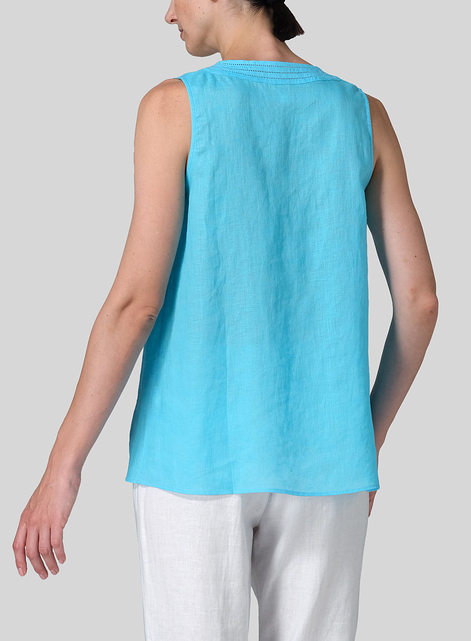 Linen Embroidered V-Neck Sleeveless Top