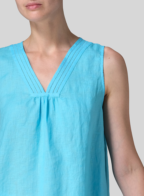 Linen Embroidered V-Neck Sleeveless Top