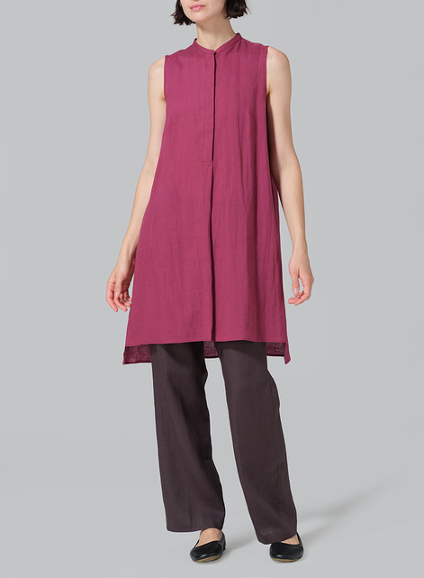 Linen Sleeveless A-line Long Tunic