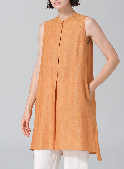 Linen Sleeveless A-line Long Tunic