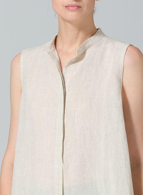 Linen Sleeveless A-shape Tunic with Mandarin Collar