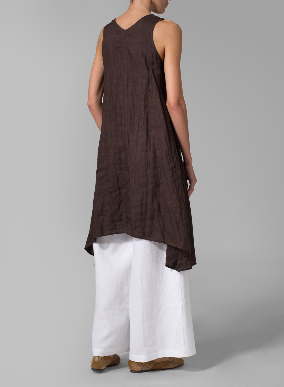 Linen Sleeveless Crumple Effect Long Blouse