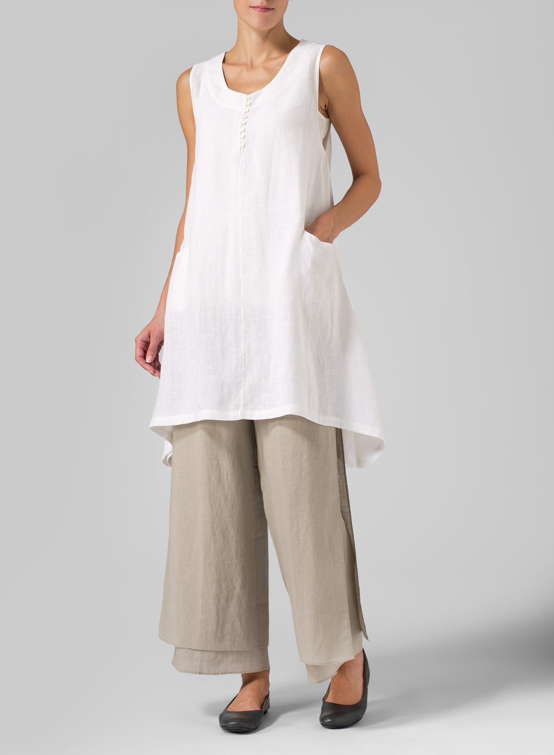 Linen Sleeveless Asymmetric Hem Tunic - Plus Size