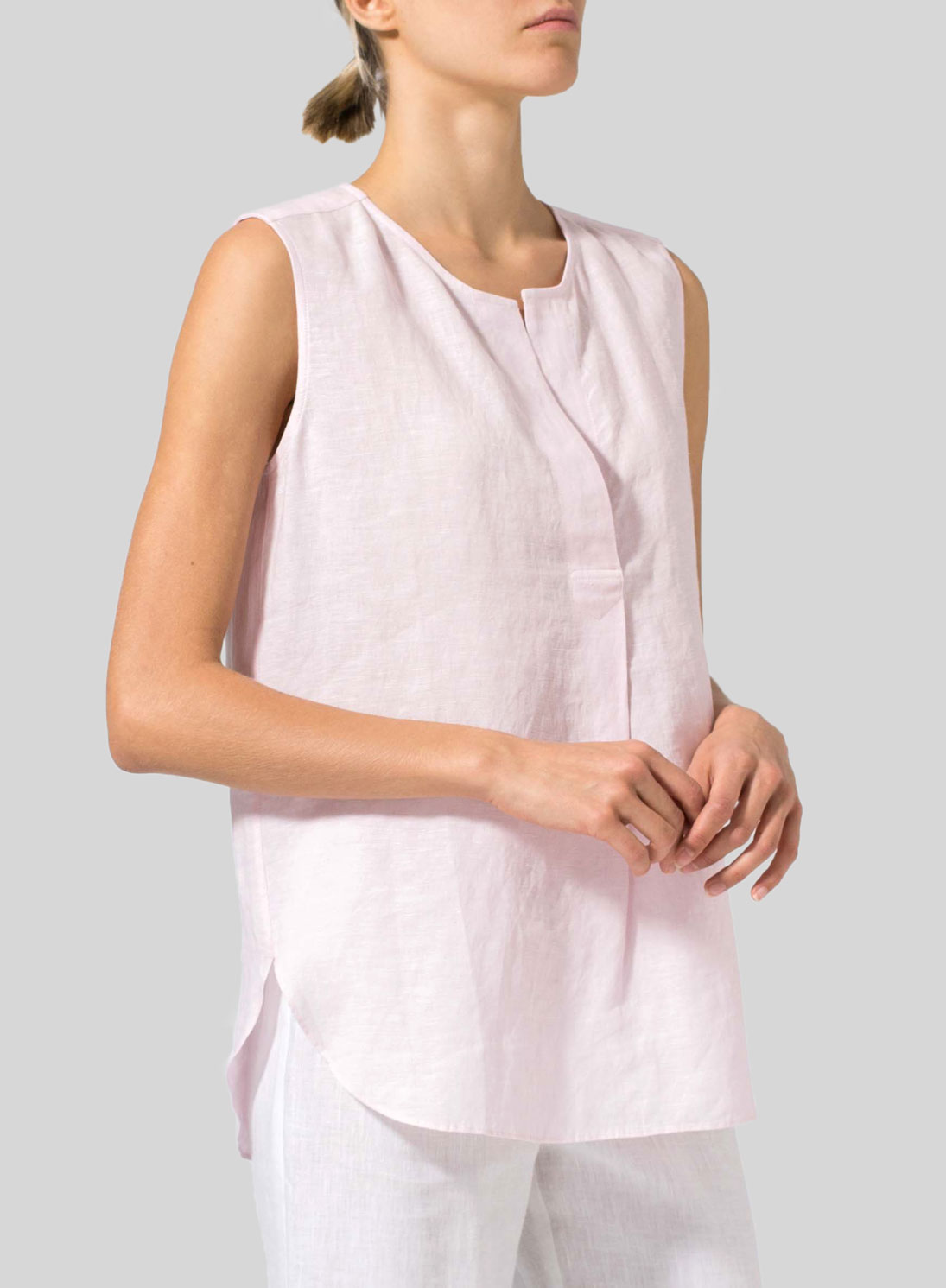 Linen Surplice V-Neck Blouse