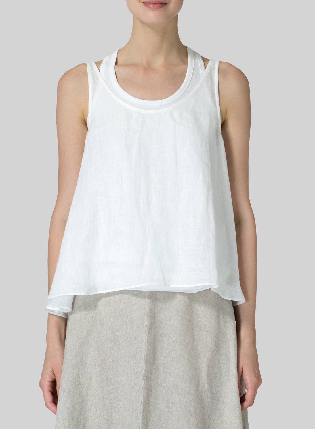 White Linen Low Back Tank with Flowing Skirt