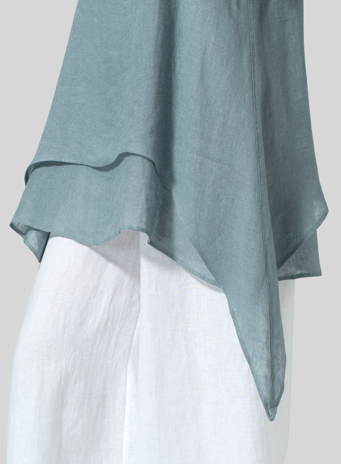 Green Gray Linen Sleeveless Layered Lightweight Top Set