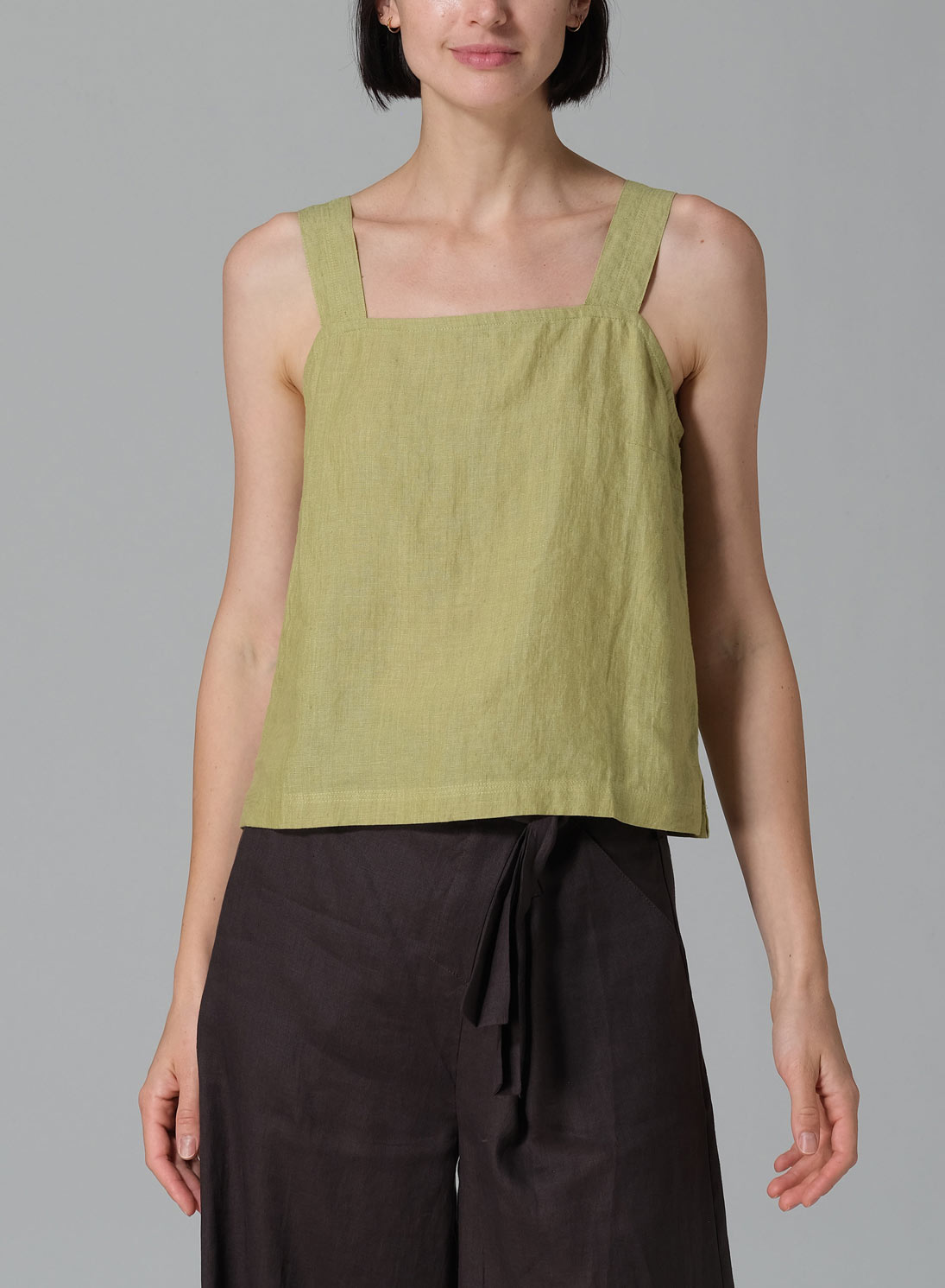 Linen Square Neckline Button-Back Straight Short Tank