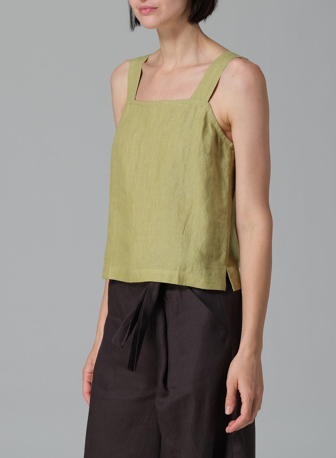 Linen Square Neckline Button-Back Straight Short Tank